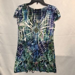 Apt 9 Blue/Green/Purple Silky Beaded Top, Size PM